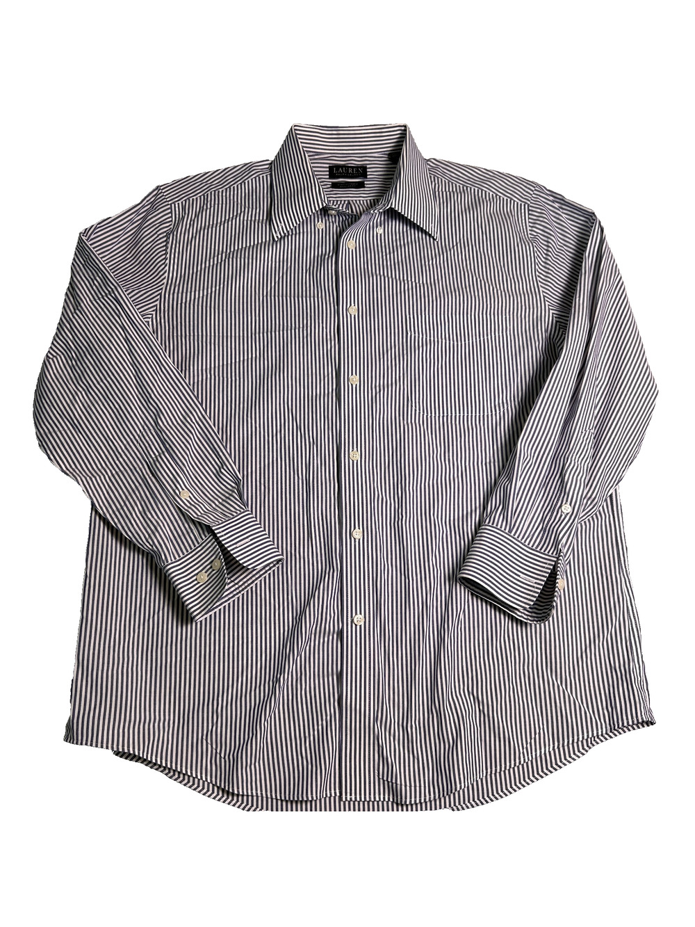 Lauren Ralph Lauren Button Down Mens 32/33-16.5 Blue White Stripes Dress Up